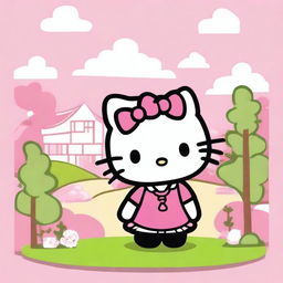 Generate an image of the popular character Hello Kitty in a cute and friendly setting.