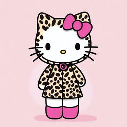 Generate an image of Hello Kitty dressed in a leopard print outfit.