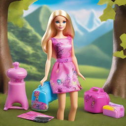 Generate an image of Barbie in an outdoor setting, surrounded by wild nature