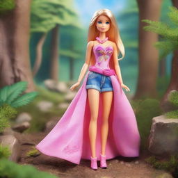 Generate an image of Barbie in an outdoor setting, surrounded by wild nature