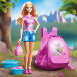 Generate an image of Barbie in an outdoor setting, surrounded by wild nature