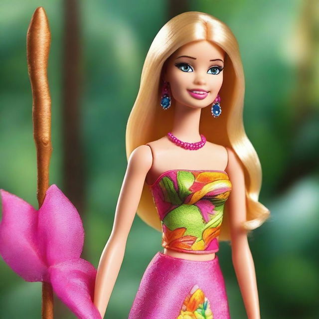 Create an image of Barbie in the vast Amazon jungle