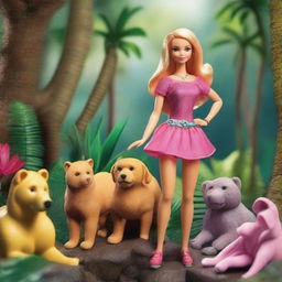 Create an image of Barbie in the vast Amazon jungle