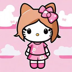 Create an image of Hello Kitty with shoulder-length brown hair that has blonde highlights.