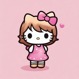 Create an image of Hello Kitty with shoulder-length brown hair that has blonde highlights.