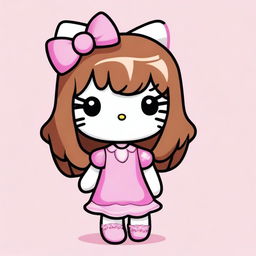 Create an image of Hello Kitty with shoulder-length brown hair that has blonde highlights.