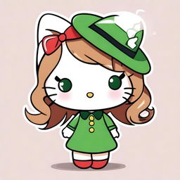 A charming illustration of Hello Kitty with light brown hair and green eyes