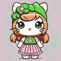 Hello Kitty with light brown hair and green eyes, depicted in a Y2K aesthetic