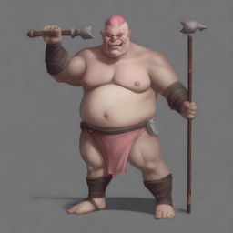 Create an image of a naked, overweight orc with pink short hair