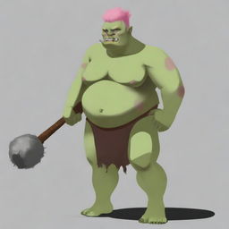 Create an image of a naked, overweight orc with pink short hair