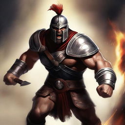 Generate an image of a gladiator barbarian in a state of rage