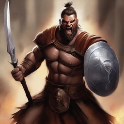 Generate an image of a gladiator barbarian in a state of rage