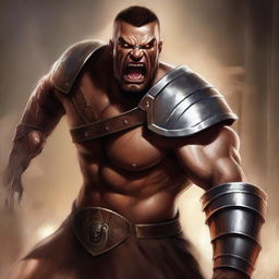 Generate an image of a gladiator barbarian in a state of rage