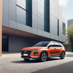 Create an image of a car that combines the design elements of both the Hyundai Venue and the Hyundai i20