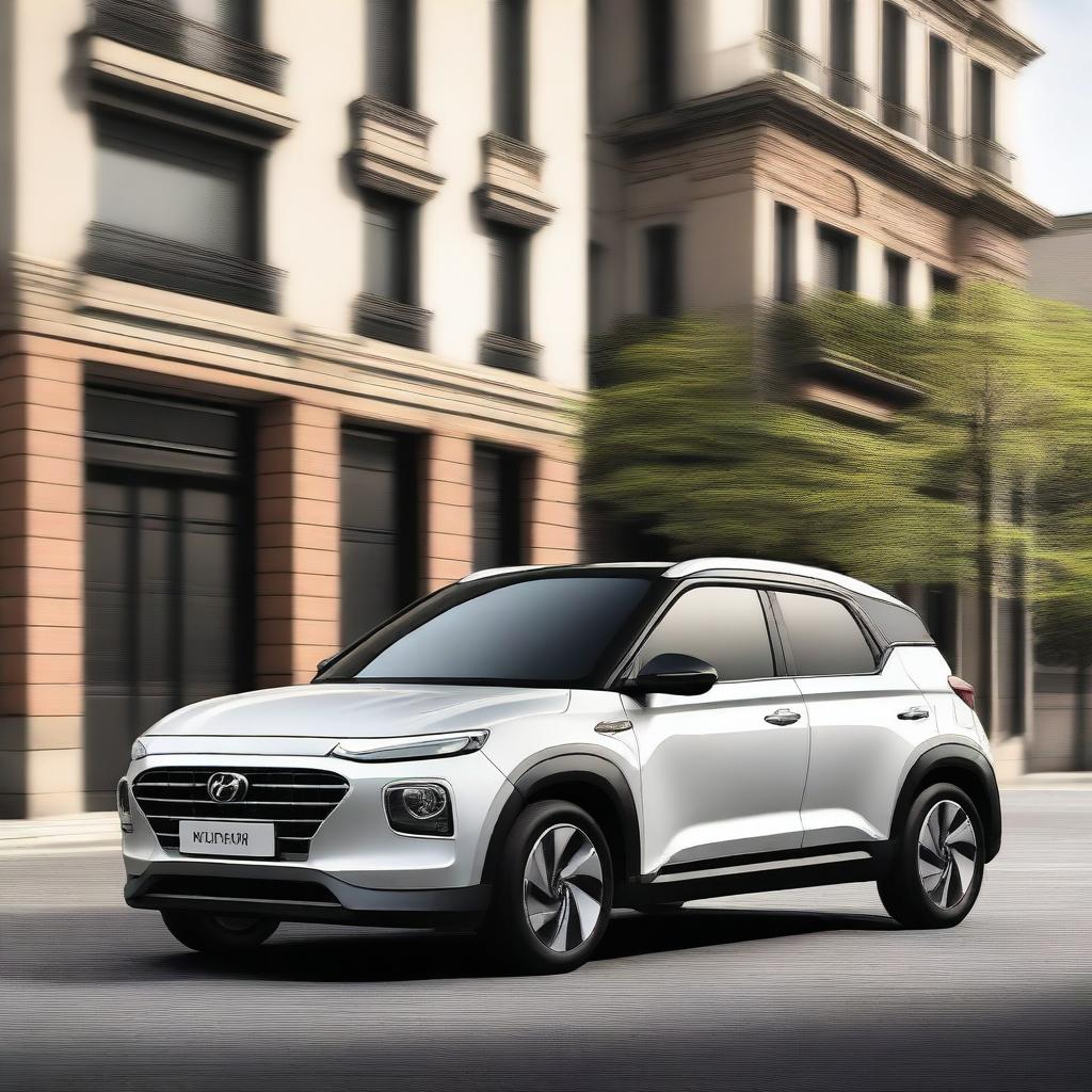 Create an image of a car that combines the design elements of both the Hyundai Venue and the Hyundai i20