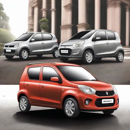 Generate an image that integrates the designs of the Maruti Alto 800 and the Wagon R