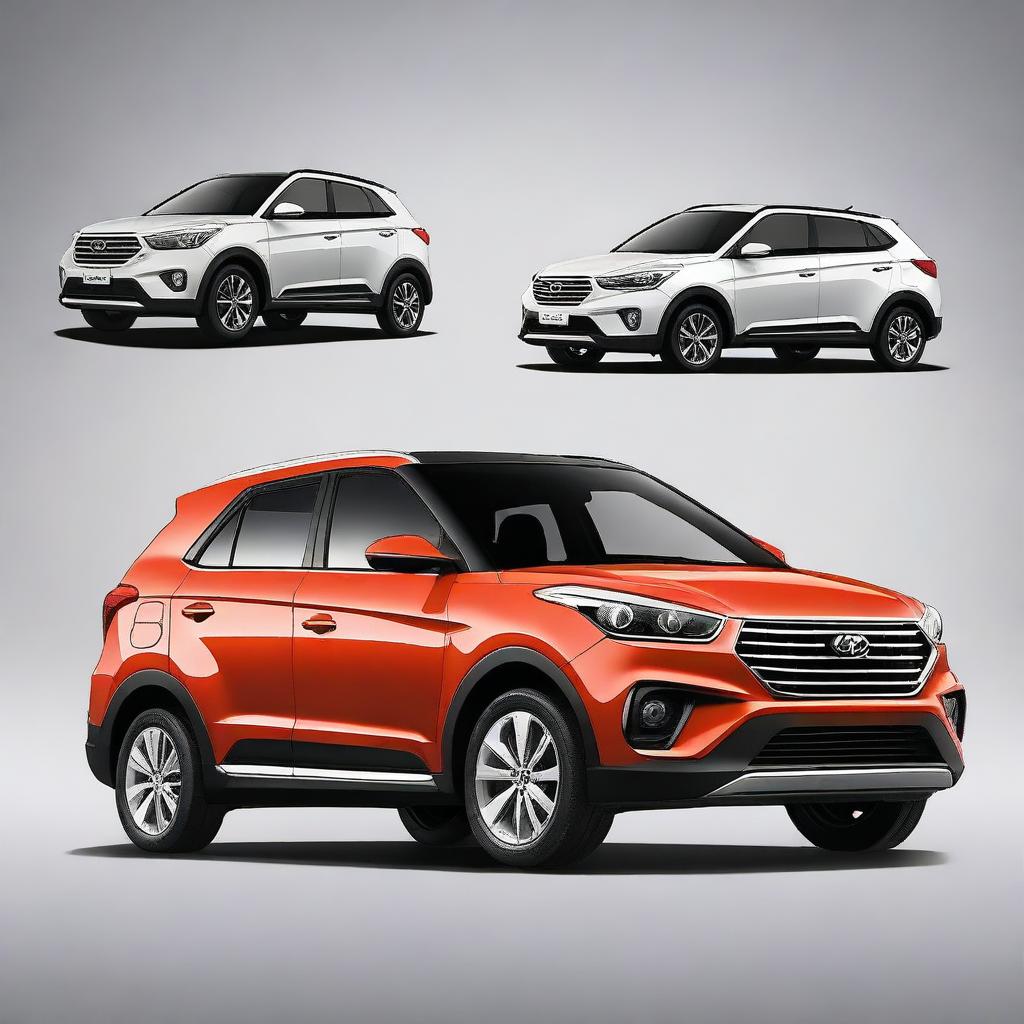 Generate an image of a car that combines the designs of the Hyundai Creta and the Hyundai Verna