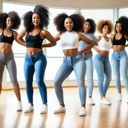 A group of confident women showcasing their dance skills in a twerking competition