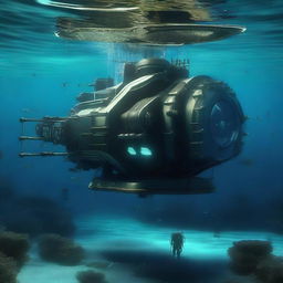 Generate an image of a futuristic underwater machinery