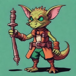 Generate an image of a Kobold Artificer, a small reptilian creature from fantasy lore