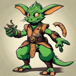 Generate an image of a Kobold Artificer, a small reptilian creature from fantasy lore