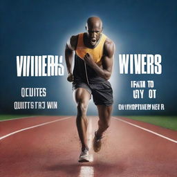 Create an image that visually represents the phrase 'Winners never quit, and quitters never win'