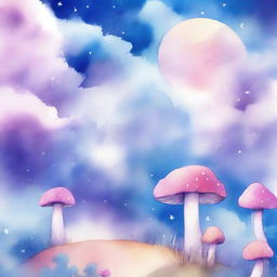 Create a magical mushroom fairytale watercolor illustration for a book cover