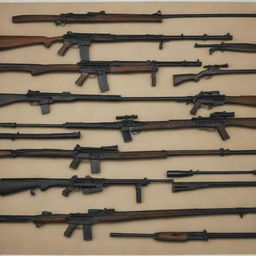 An array of various guns and weapons displayed prominently.