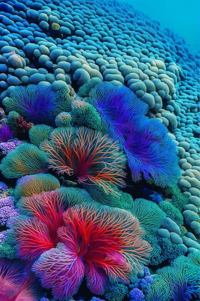 This is a description of a high-definition photograph of a coral reef scene