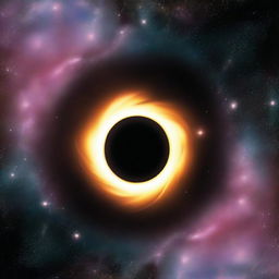 Generate an image showcasing a beautiful black hole with the surrounding universe