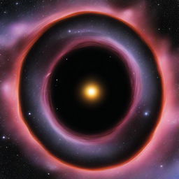 Generate an image showcasing a beautiful black hole with the surrounding universe