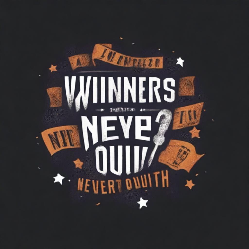 Design a graphic t-shirt with the phrase 'winners never quit'