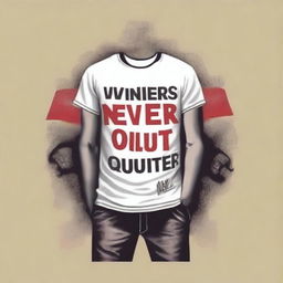 Design a graphic t-shirt with the phrase 'Winners never quit, and quitters never win