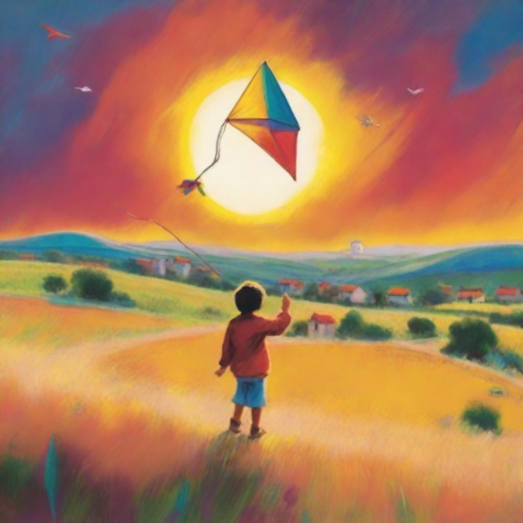 A young boy, filled with faith and hope, flying a kite high into the sky