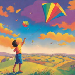 A young boy, filled with faith and hope, flying a kite high into the sky