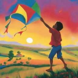 A young boy, filled with faith and hope, flying a kite high into the sky