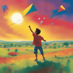 A young boy, filled with faith and hope, flying a kite high into the sky