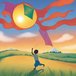 A young boy, filled with faith and hope, flying a kite high into the sky