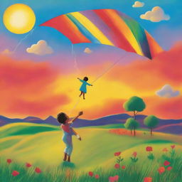 A young boy, filled with faith and hope, flying a kite high into the sky