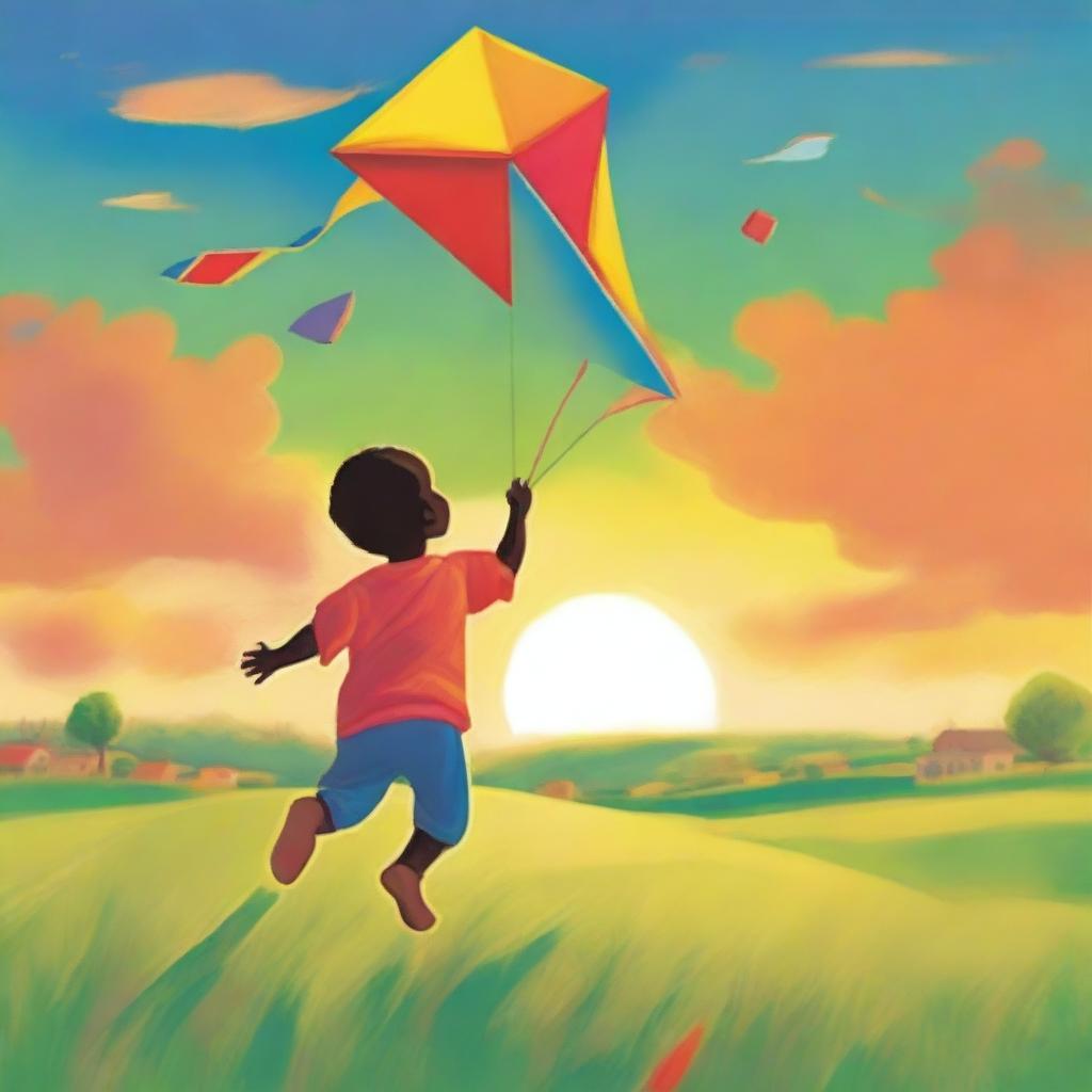 A young boy, filled with faith and hope, flying a kite high into the sky