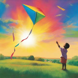 A young boy, filled with faith, flying a kite high into the sky