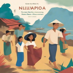 Design a book cover in the style of a painting for a story about the Filipino diaspora