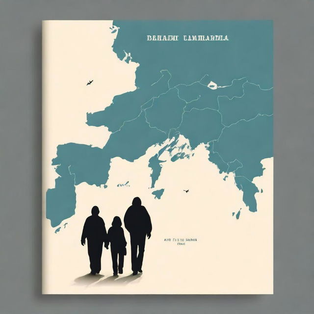 Create a minimalist book cover featuring a silhouette of a person or a group of people walking or journeying against a clean background