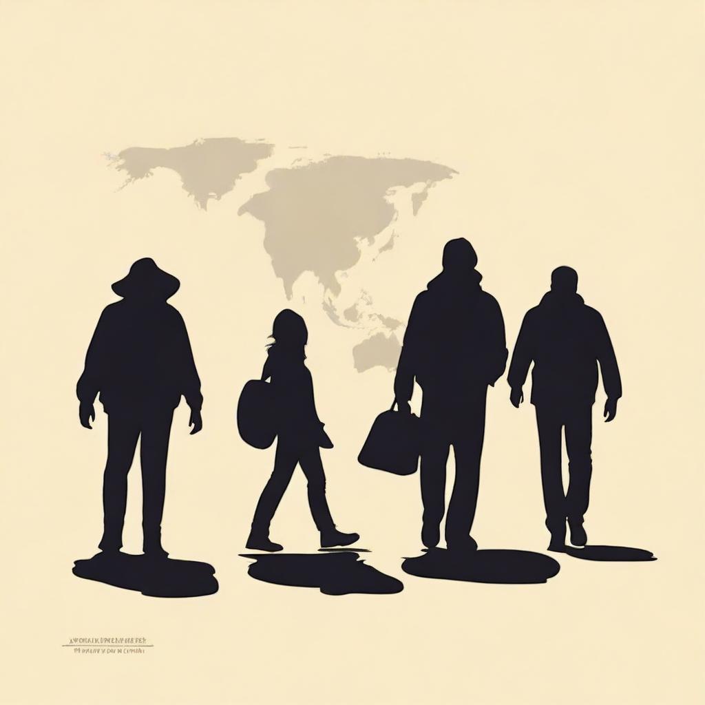 Design a minimalist silhouette of a person or a group of people walking or journeying against a clean background