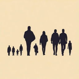 Design a minimalist silhouette of a person or a group of people walking or journeying against a clean background