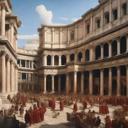 Create an artistic depiction of the bustling streets of ancient Rome during the Renaissance period