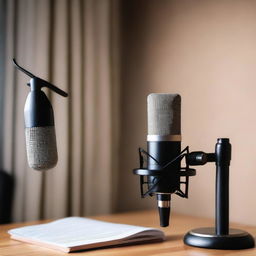 Create an image of a professional audio book recording setup