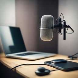 Create an image of a professional audio book recording setup