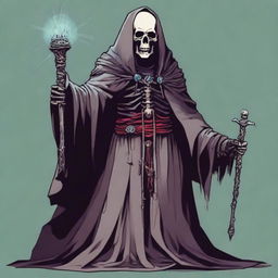 Generate an image of a humanoid lich in the art style of Dungeons and Dragons