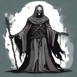 Generate an image of a humanoid lich in the art style of Dungeons and Dragons